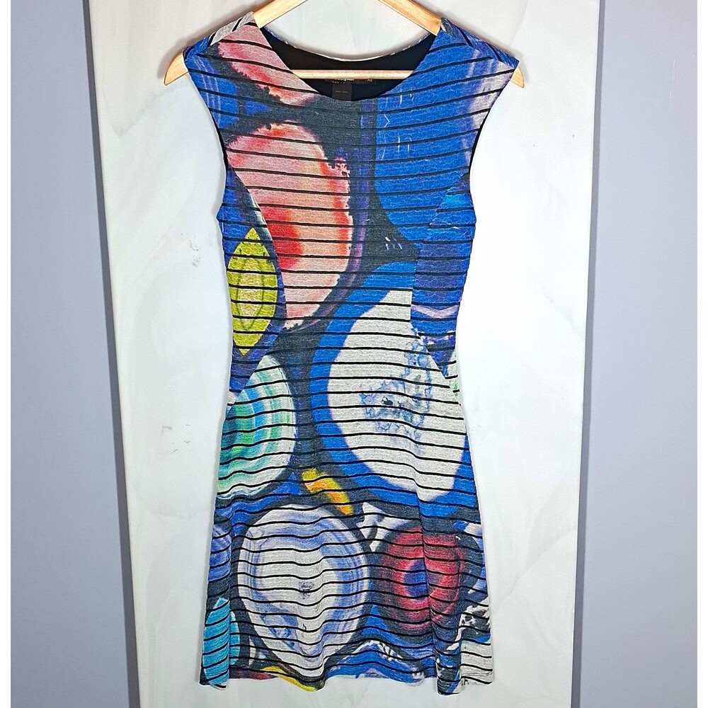 Desigual Sheath Dress XS Colorful Abstract Textured Sleeveless Stretch Lined